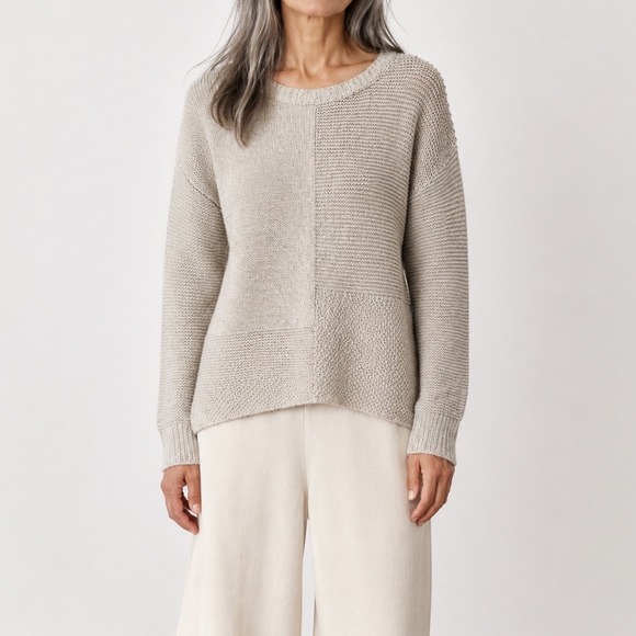 Eileen Fisher Sweaters - Eileen Fisher Organic Linen Cotton Mixed Stitch Sweater Beige Large L/G